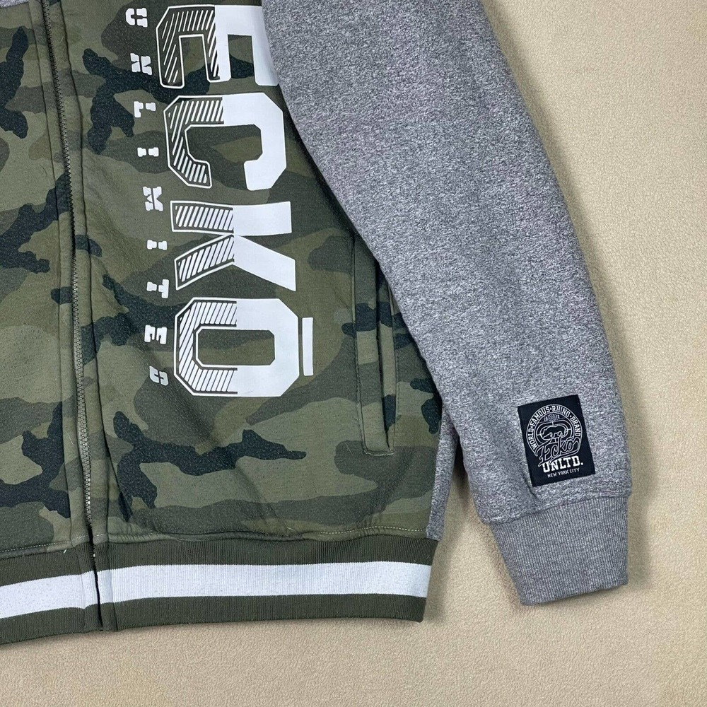Ecko Unltd Hoodie Jacket Adult Large Gray/Camo Heavyweight Full Zip Mens - Picture 3 of 13